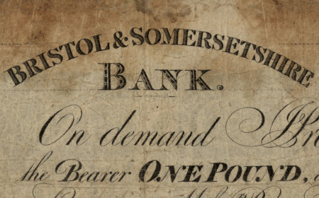 Detail from a £1 note of Bristol & Somersetshire Bank, 1818