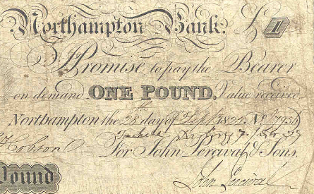 Detail from a £1 note of John Percival & Sons, 28 September 1822