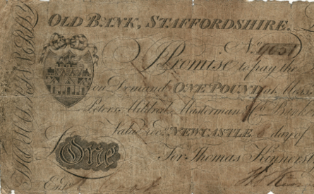 £1 note of Old Bank, Staffordshire, 1820s
