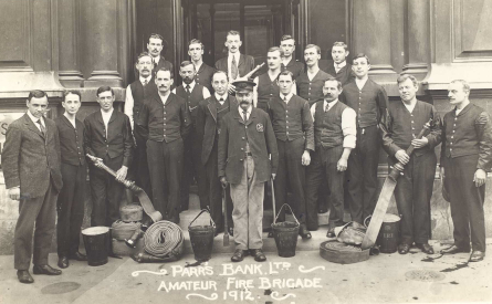 The staff fire brigade of Bartholomew Lane branch of Parr's Bank Ltd, 1912
