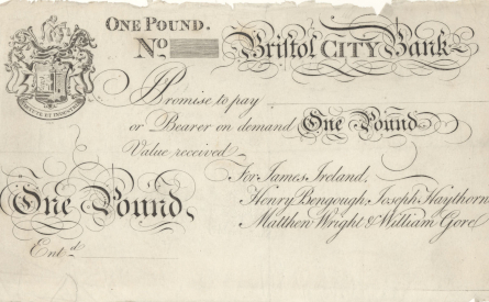 £1 note of Bristol City Bank, c.1810