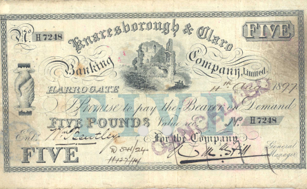 £5 note of Knaresborough & Claro Banking Co Ltd, 1897