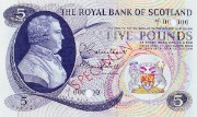 Detail of a Royal Bank of Scotland £5 note, 1966