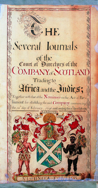 Frontispiece to the Company of Scotland's first volume of directors' minutes, 1696 © RBS 2018 Frontispiece to the Company of Scotland's first volume of directors' minutes, 1696 © RBS 2018