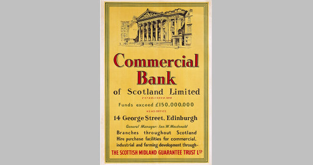 Poster advertising Commercial Bank of Scotland's hire purchase facilities, c.1957 © RBS 2018 Poster advertising Commercial Bank of Scotland's hire purchase facilities, c.1957 © RBS 2018