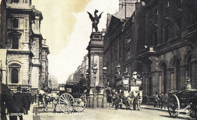 Postcard of Fleet Street, showing Temple Bar memorial and Child & Co's banking house, c1900 © RBS 2018 Postcard of Fleet Street, showing Temple Bar memorial and Child & Co's banking house, c1900 © RBS 2018
