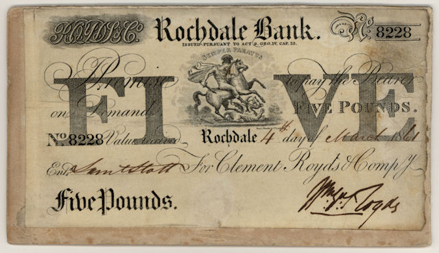 £5 note of Clement, Royds & Co, 4 March 1861 © RBS 2018 £5 note of Clement, Royds & Co, 4 March 1861 © RBS 2018