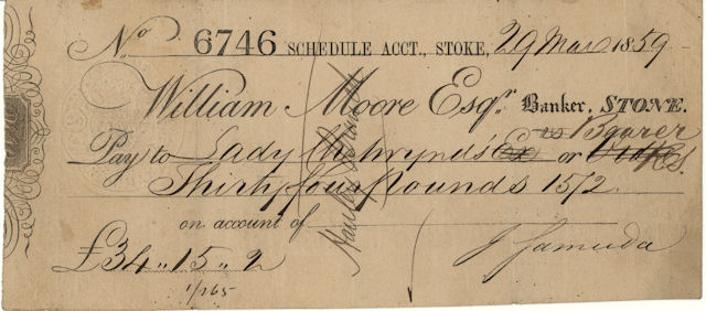 Cheque of William Moore Esq, 1859 © RBS 2018