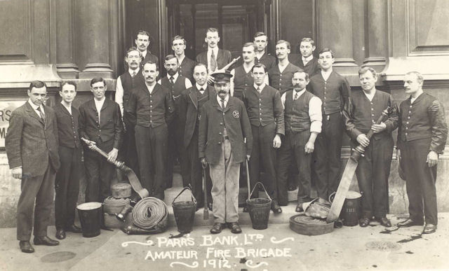 The staff fire brigade of Bartholomew Lane branch of Parr's Bank Ltd, 1912 © RBS 2018