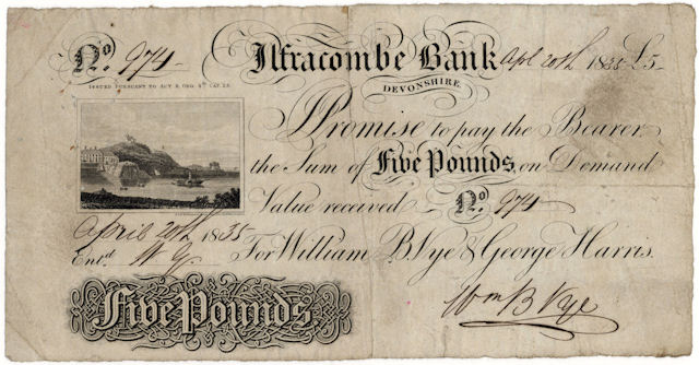 £5 note of Ilfracombe Bank, 1835 © RBS 2018