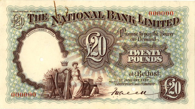 £20 note of The National Bank Ltd, 1937 © RBS 2018