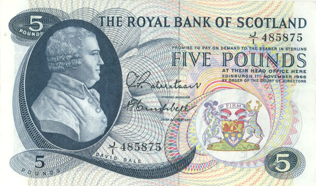 David Dale as featured on a £5 note of The Royal Bank of Scotland, 1966 © RBS 2018