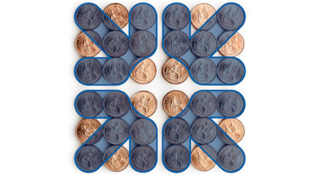 An illustration showing how the daisy wheel symbol was devised from piles of coins © RBS 2018