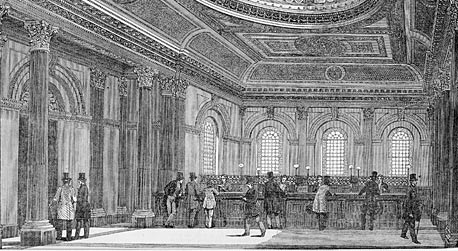 Banking hall of National Bank of Scotland's Glasgow branch, 1870s