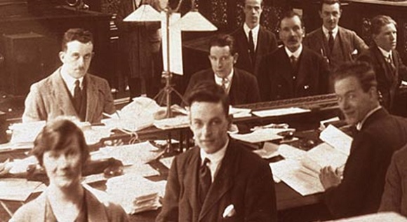 RBS employees in branch during WW2 era