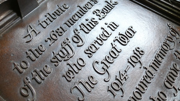 War memorial plaque for RBS bank workers