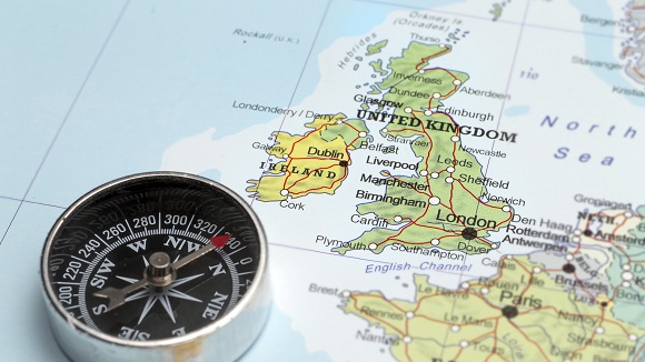 Compass and UK map
