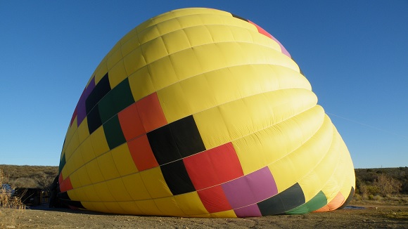 Inflating hot air balloon