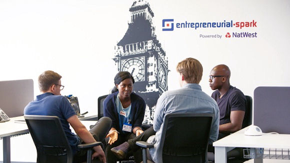 Entrepreneurs having a meeting at the London NatWest Entrepreneurial Spark Hub 