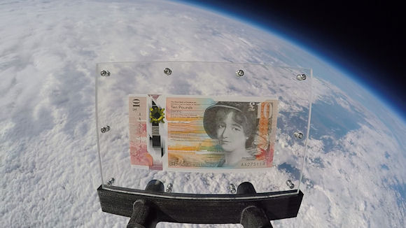 Royal Bank of Scotland's new polymer £10 note in space with planet Earth in the background