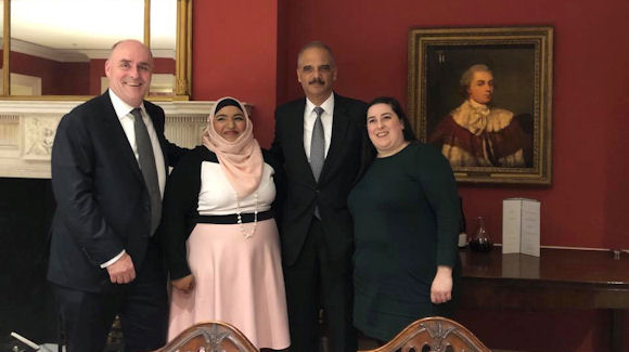 Simon McNamara and Eric Holder with co-chairs of the RBS Multicultural Network Shifra Mintz and Nazmeen Akhtar Tugwell